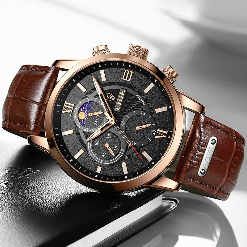 New Mens Watches Top Brand Luxury Brown Leather Casual Quartz Watch Men Sport Waterproof Clock Watch Relogio Masculino