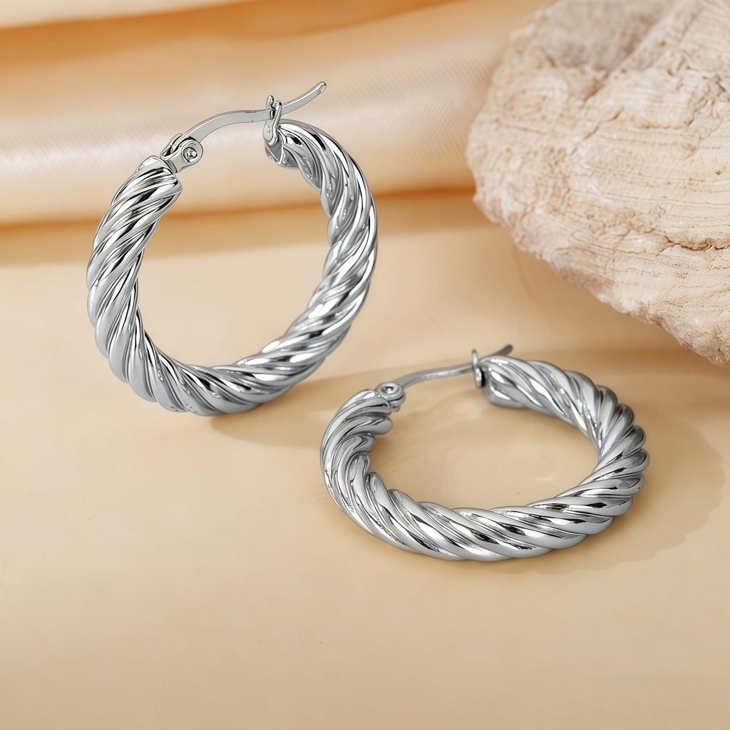 2025 New Style Twisted Titanium Circle Earrings for Women - Low MOQ, Mixed Batch, Dropshipping, Sample Orders Available
