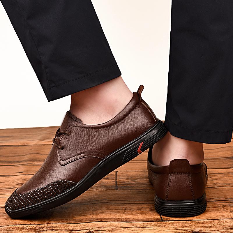 Men's Lace Up Top Layer Fashionable Casual Leather Shoes Spring Autumn Men Classic Solid Brown Black Breathable Comfortable Shoe
