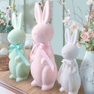 Easter Flocking Ornaments Plush Bunny Spring Decoration Scene Arrangement Gift