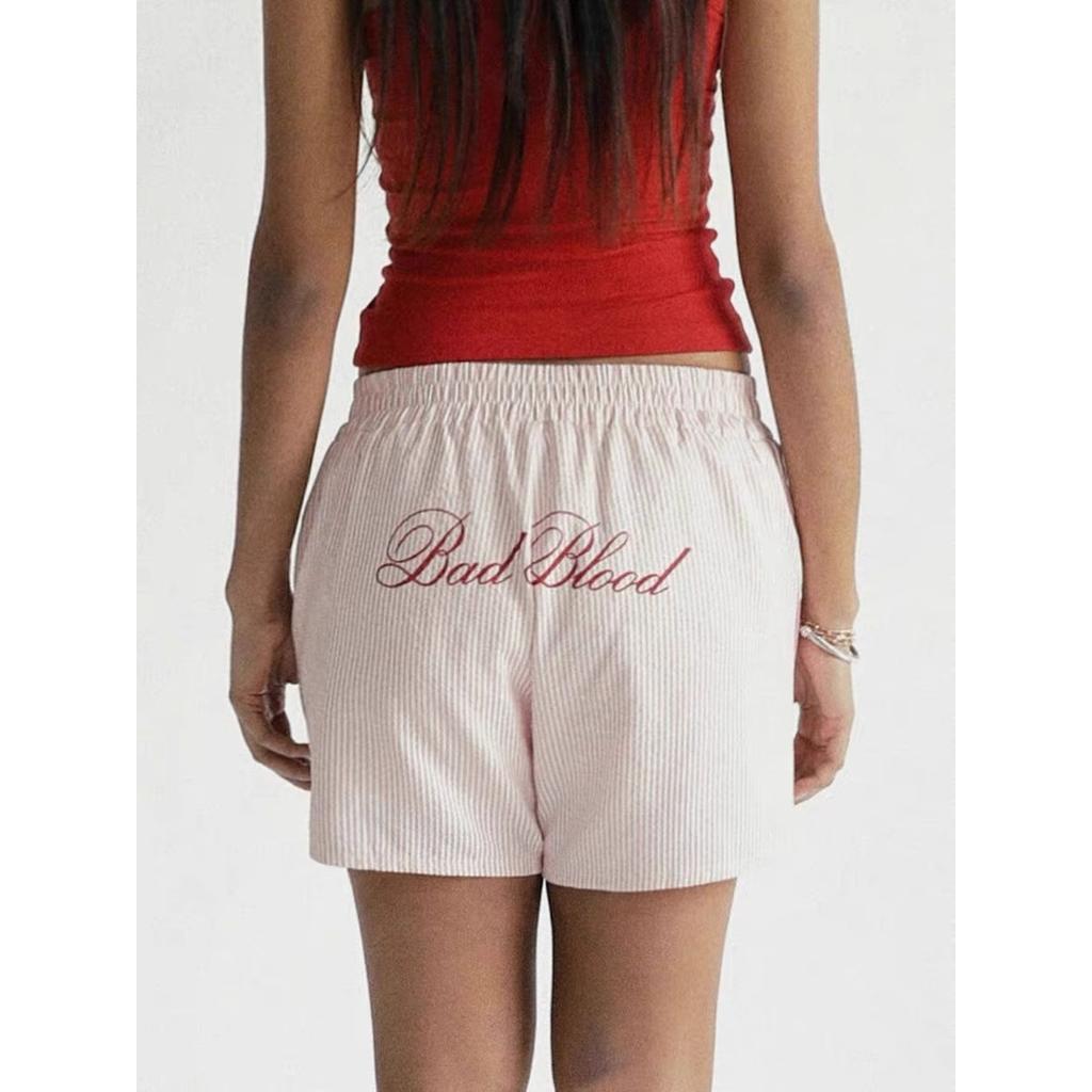 High Waist Embroidered Striped Loose Casual Shorts Women's 100% Cotton Fashion Korean Style Straight Leg Pants Single Wear Summer Shorts