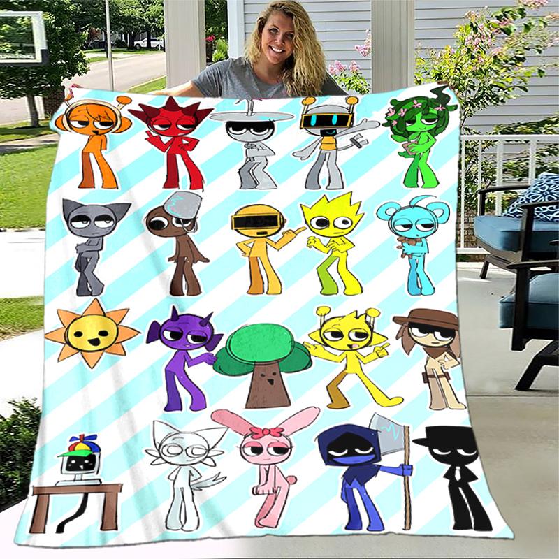 1pc Blanket Sprunki9 Print Design, Lightweight Blanket for Sofa, Bed- Soft &Warm, Gift for All Seasons Like Christmas, Halloween