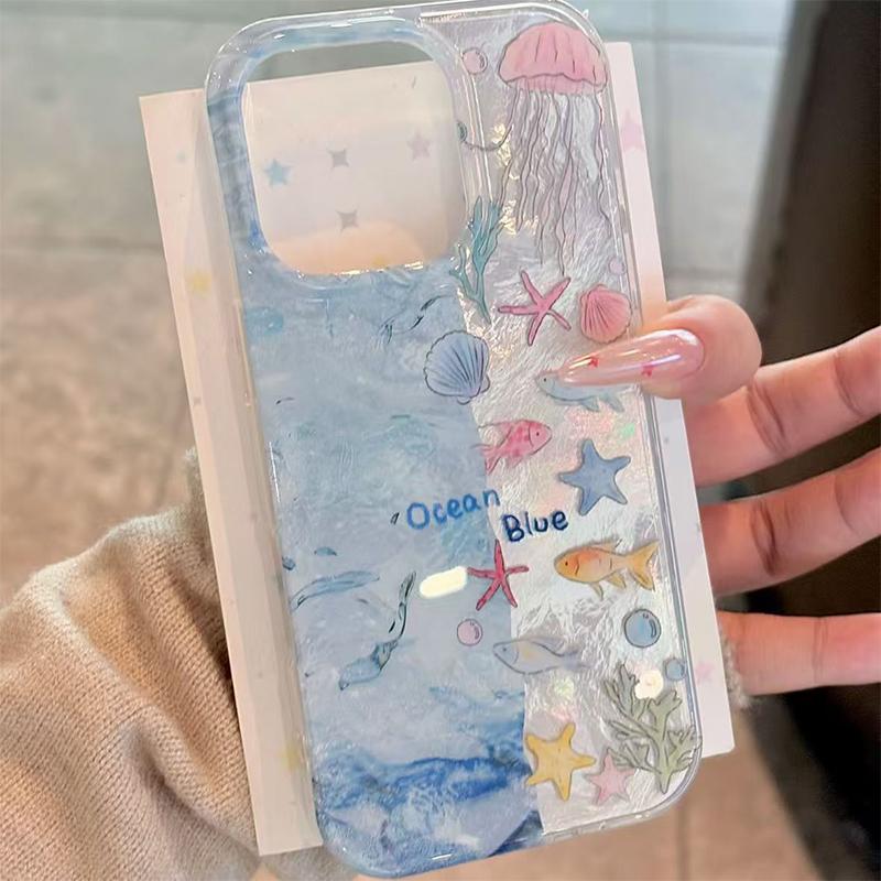 Glitter Gradient Blue Starry Sky Phone Case For iPhone 16 15 14 13 12 11 Pro Max XS XR X 7 8 Plus 16E SE Shiny Protective Cover