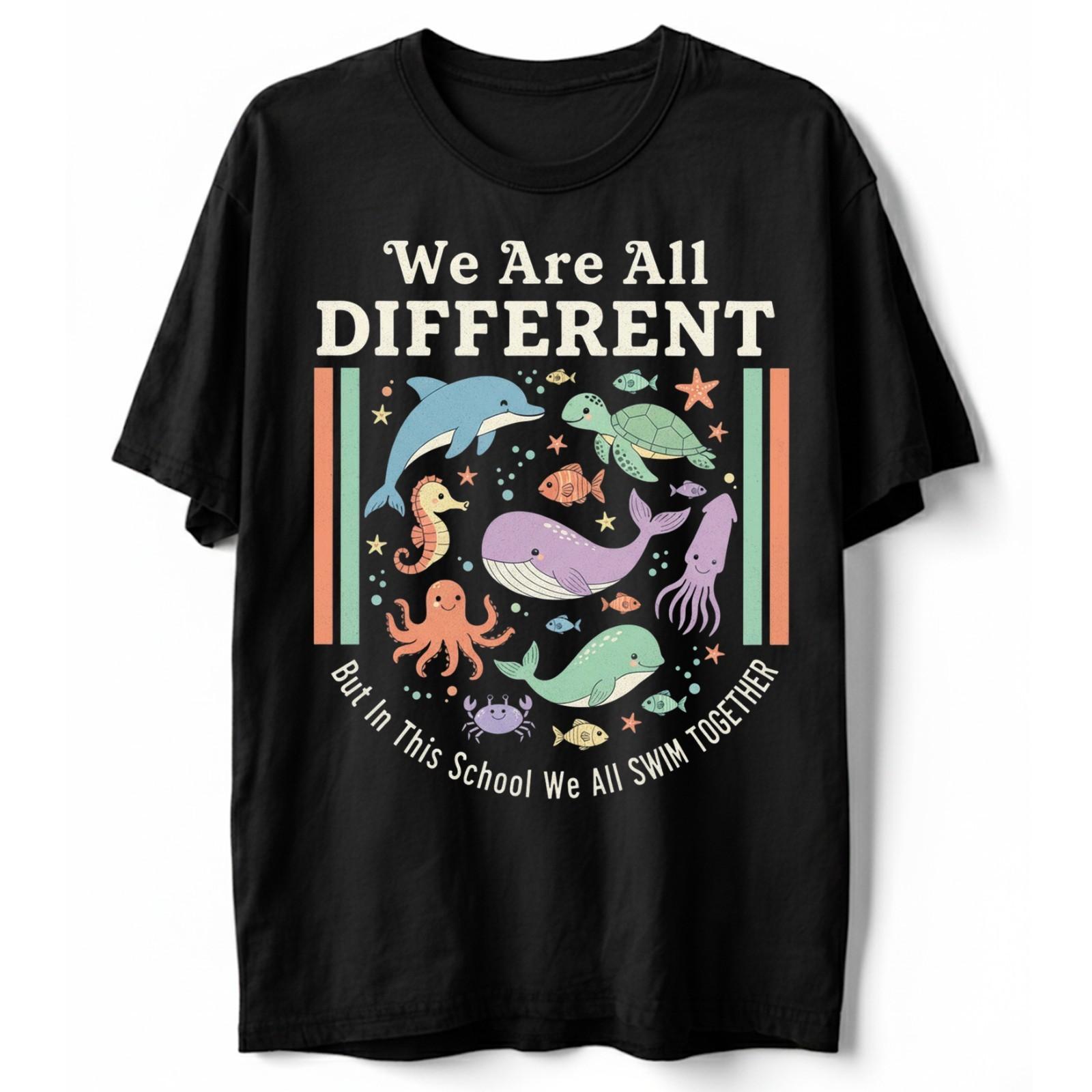 We Are All Different Teacher T-Shirt School Classroom Sea Life Animals Tee S-5XL L