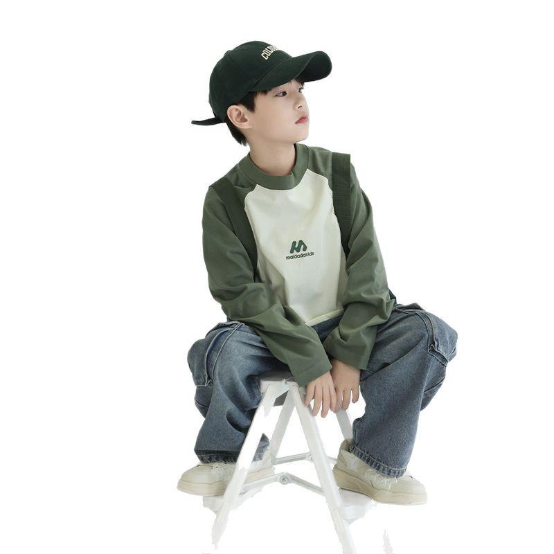Panda Yuanyuan Spring 2025 Boys' Heavyweight Raglan Sleeve Cotton T-Shirt