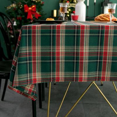 High-End Green Plaid Christmas & New Year Tablecloth for Dining and Coffee Tables