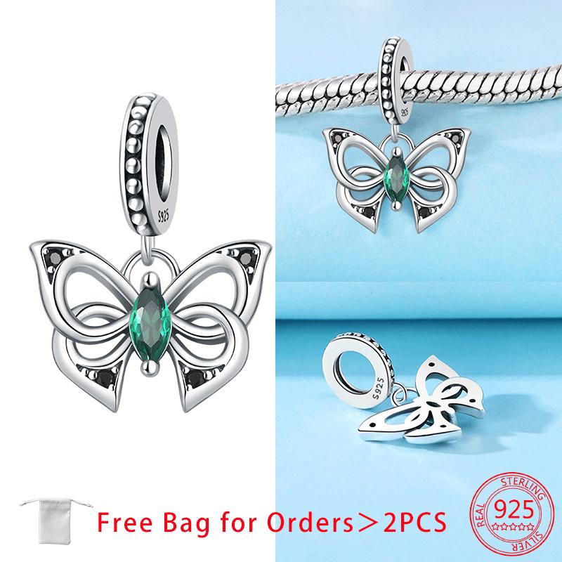 Butterfly Series Purple Zircon Butterfly Pink Butterfly Copper Charms Bead Pendant Fit Diy Bracelet Women Fine Gift Jewelry