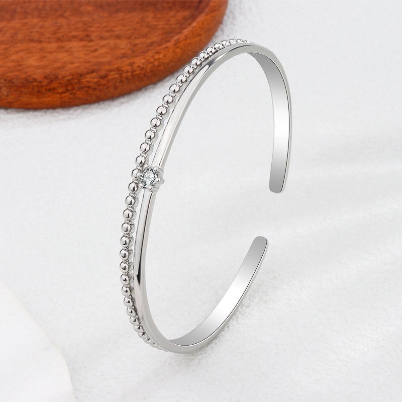 

Fashion Geometric Double Layer Hollow Bead Bangle Micro Inlaid Diamonds 925 Sterling Silver Jewelry Opening Bracelets TYB633