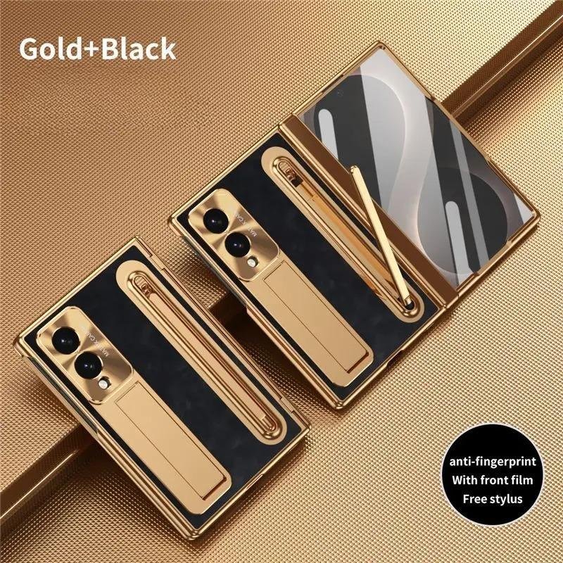 ZFold8 Phone Case Invisible Bracket Lichee Leather Cover with Pen Slot Screen Film for Samsung Galaxy Z Fold 8 Ultra 7 6 5 4