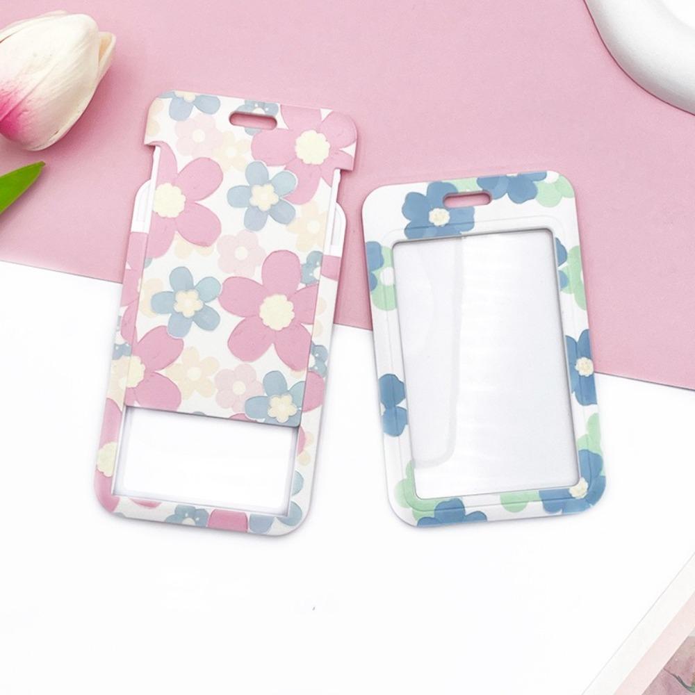 Sweet Floral Card Protective Sleeve Neck Strap Lanyard Card Holder Cute Card Case  ID/Bus/Bank Card
