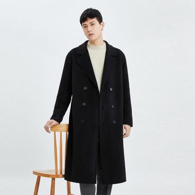 Men's Double-Breasted Wool Coat: Super Long Over-Knee, Double-Faced Cashmere, Loose Korean Style for Autumn and Winter