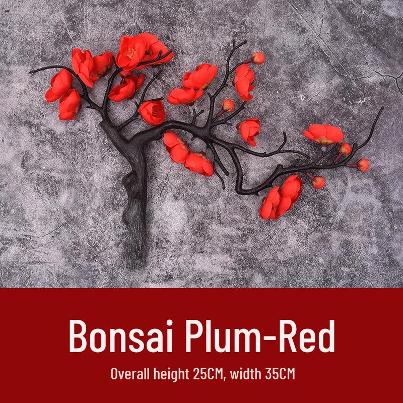 Artificial Plum and Peach Blossom Branch Ornament for Living Room - Dried Flowers Bonsai Arrangement In Pot for Indoor Winter Decoration
