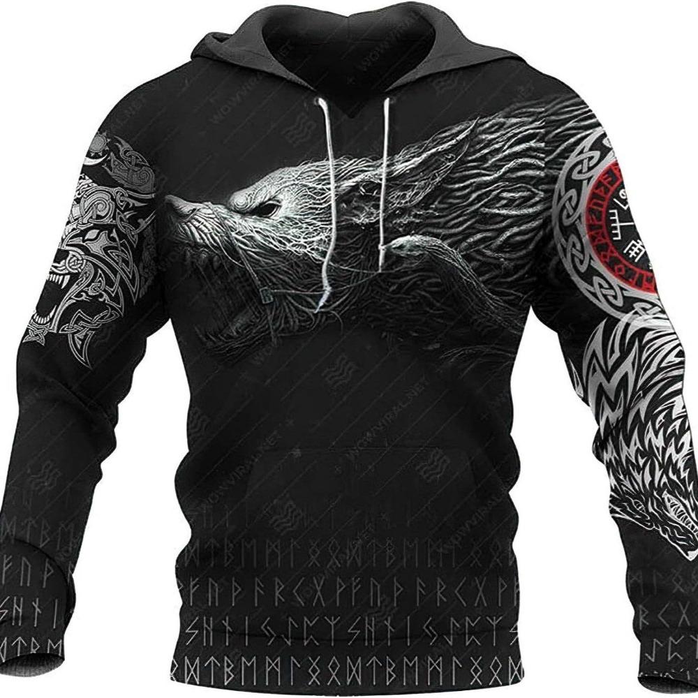 Amazon Source God Pattern 3D Printed Sweatshirt Men's Hooded Sweatshirt Autumn and Winter Factory Direct Sales