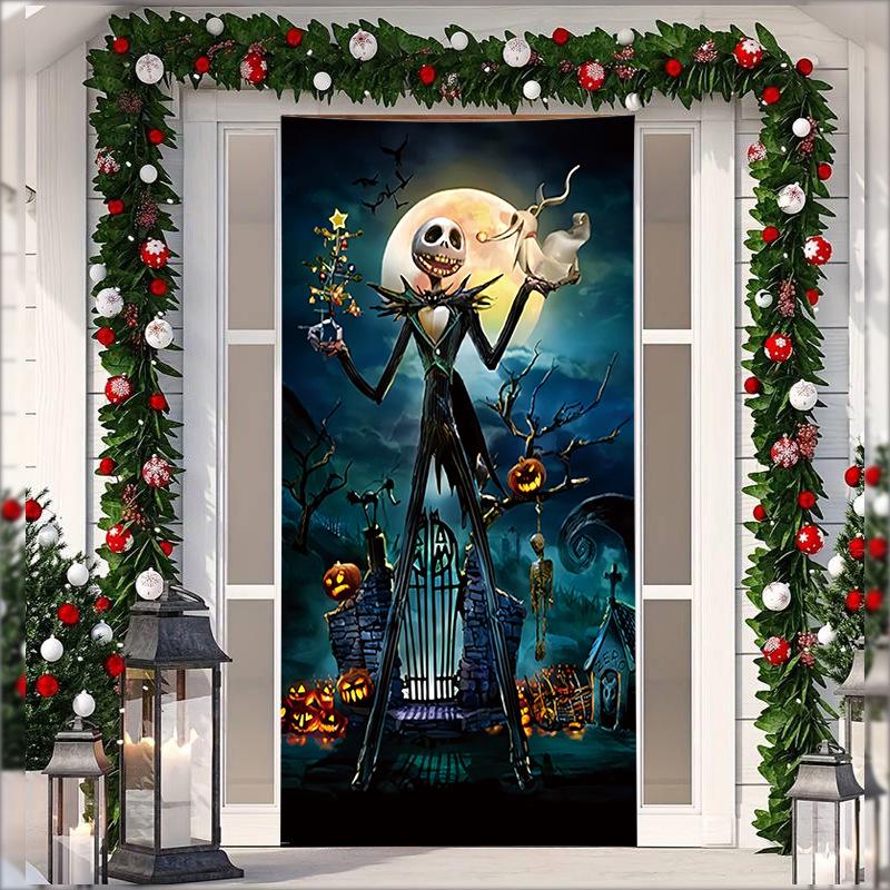 Stretch Fabric Christmas Door Tapestry - Santa Claus Gift Background for Holiday Parties