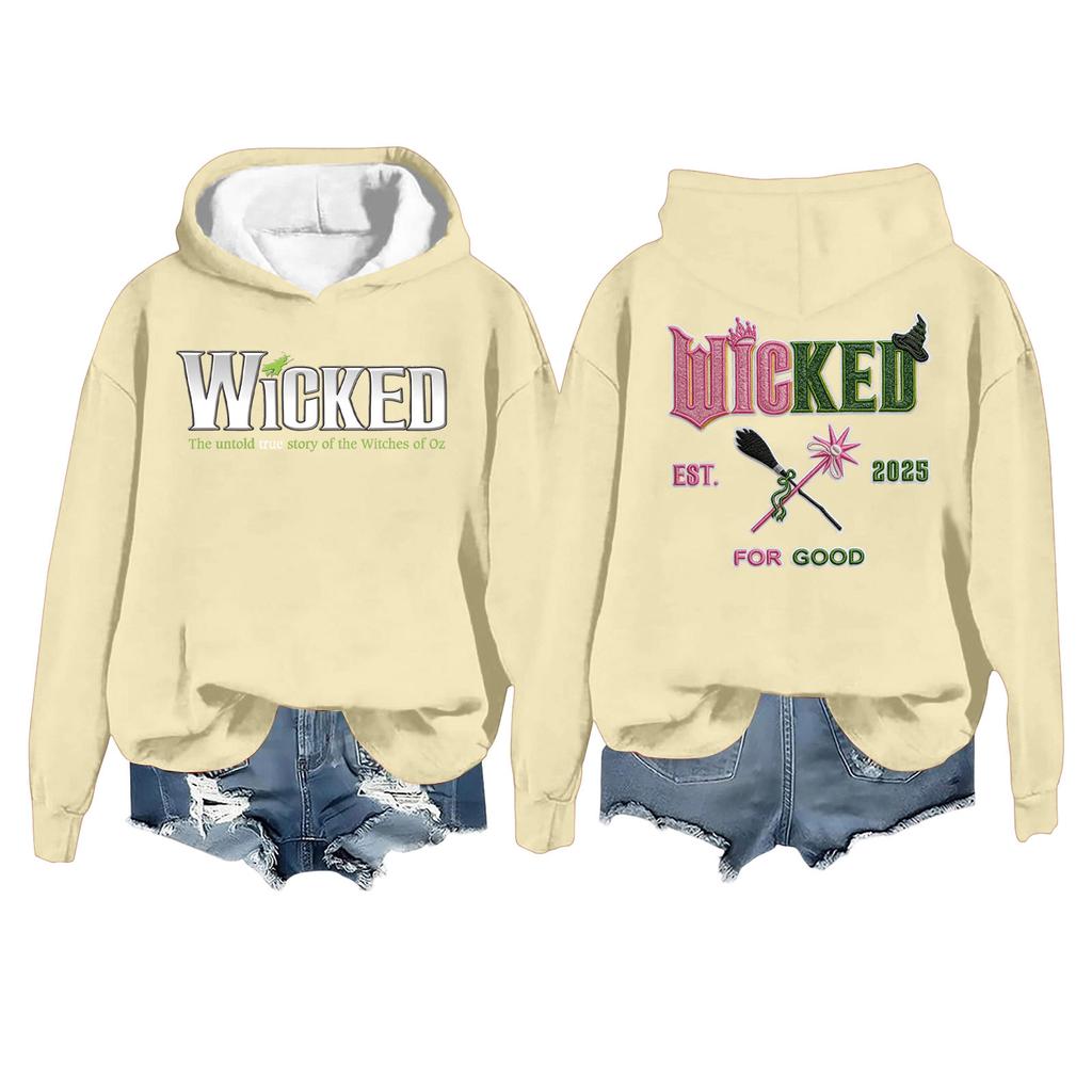 Women's Casual Long Sleeve Pullover Witch Print Hooded Sweatshirt