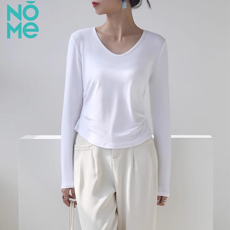 NOME Women's V-Neck Pleated Long Sleeve Slim Top