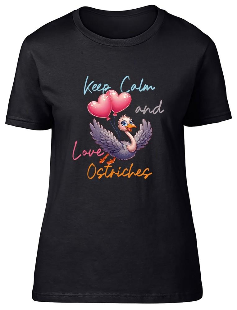 Keep Calm and Love Ostriches Love Hearts Womens T-Shirt Ladies Gift Tee S