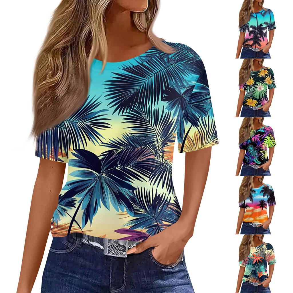 Top Pullover Casual Alla Moda da Donna a Manica Corta Stampato con Girocollo