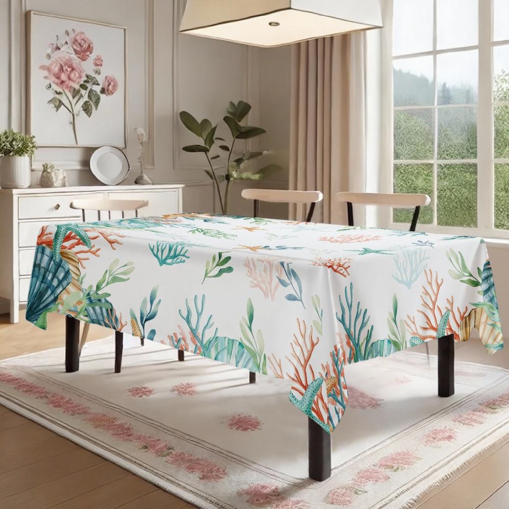 Ocean Theme Rectangle Table Cloth for Table Decor Kitchen Dining Waterproof Reusable Tablecloth for Tables Holiday Party Decor