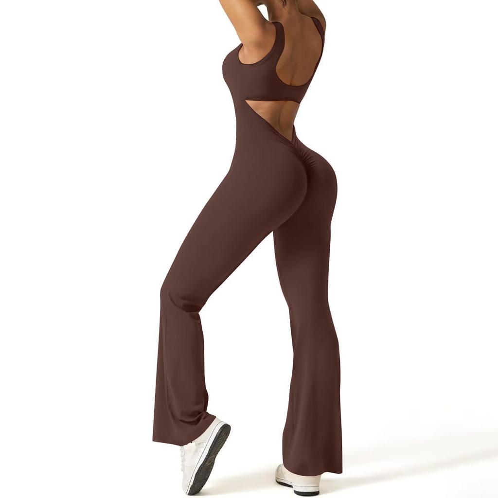 Damen-Overall, einfarbig, sexy, rückenfrei, eng anliegend, elastisch, sportlich, ärmellos