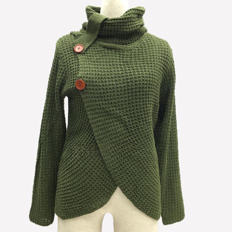 IHUASU Women's Autumn and Winter Fashion Knit Sweater Commuter High Neck Long Sleeve Large Size Loose Cardigan Sweater