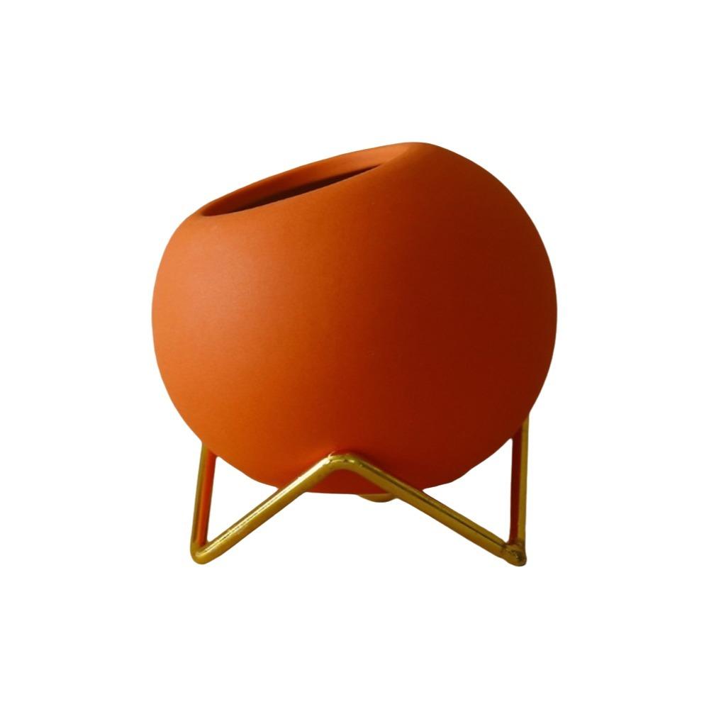 Iron Bracket Round Ball Ceramic Vase Nordic Style Plant Pot Elegant Small Flower Vase Study Room оранжевый