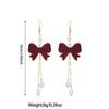 1 pair of red velvet bow imitation pearl pendant long women's earrings, versatile for daily use and suitable for holiday wear