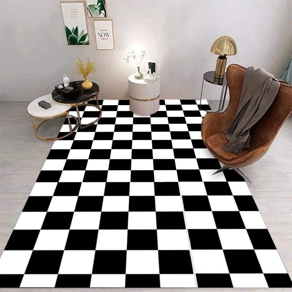 Checkerboard Grid Carpet Cartoon Living Room Bedroom Kitchen Sofa Table Balcony Rug Non-slip Washable Mat Home Ornaments INS