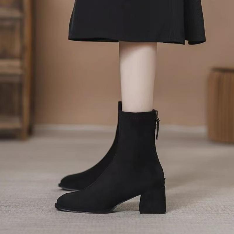 New Women's British Style Pointed Ankle Boots - Chunky Heel Booties, Versatile Fall/Winter Office Boots