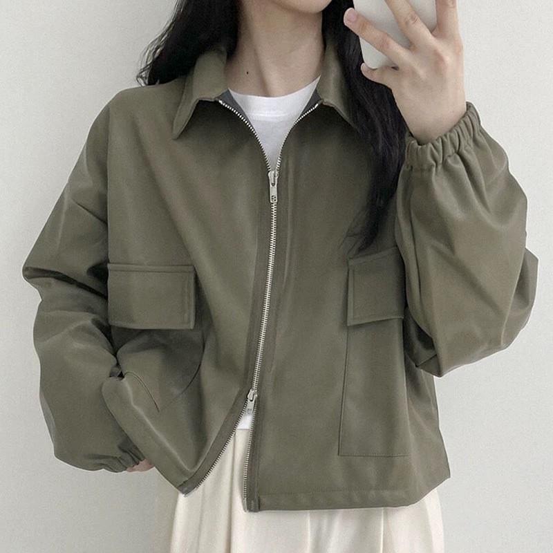 Women's Petite Hong Kong Style Collar Zip-Up Baseball Jacket - Versatile, Trendy Top for Spring and Autumn