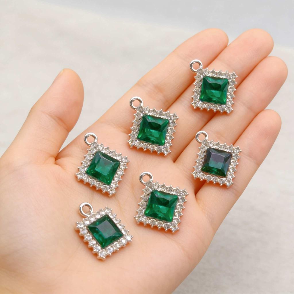 6pcs Rhinestone Alloy Pendants Square Charms For Jewelry Making Handmade Necklace Earrings DIY accessories