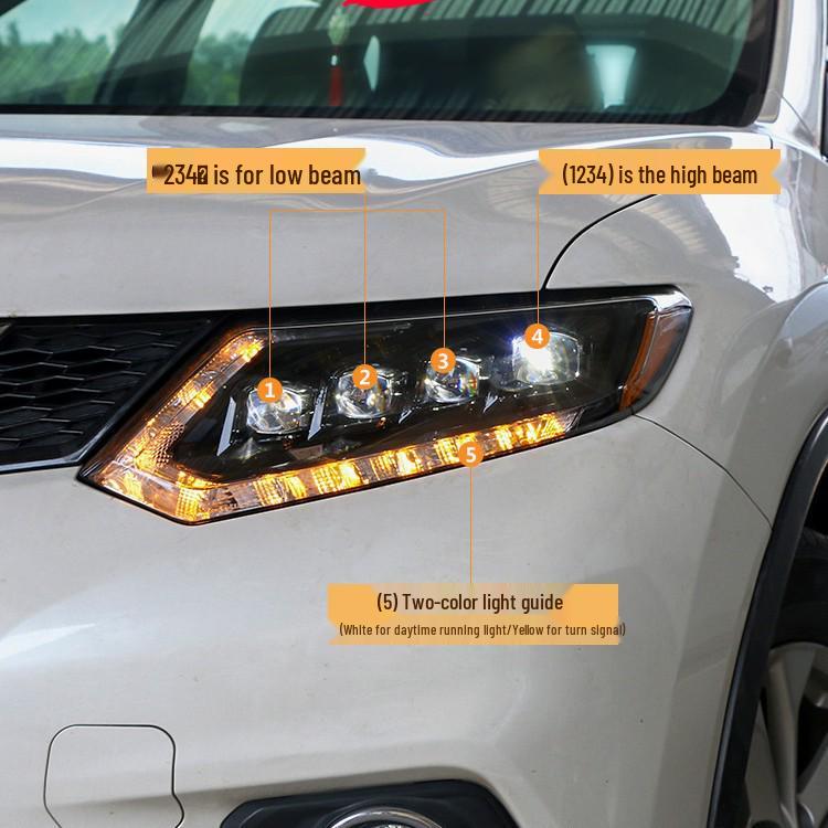 LED Matrix Headlight Assembly with Blue LED and Running Horse Design for 14-16 Nissan X-Trail