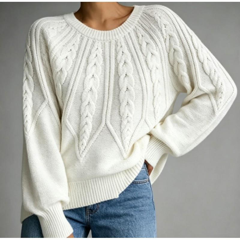 Womens Crew Neck Knit Sweater Long Sleeve Twist Solid Color Fall Winter Versatile Top