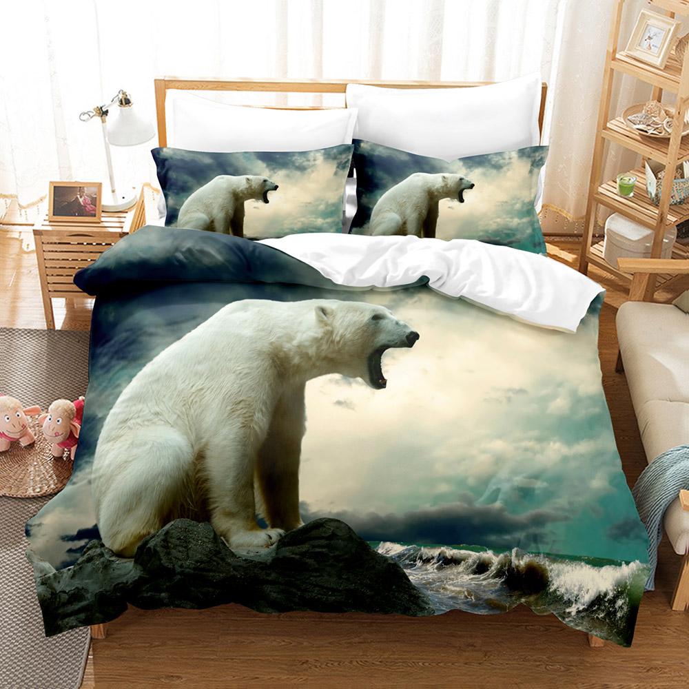 3D Printed Cute Bear Duvet Cover Set With Pillowcase Polar Bear Bedding Sets Comforter Cover Wild Animals Bed Set Queen Size