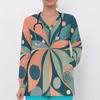 Women Plus Size Floral Leaf Print Scrub Top V Neck Long Sleeve With Front Pockets