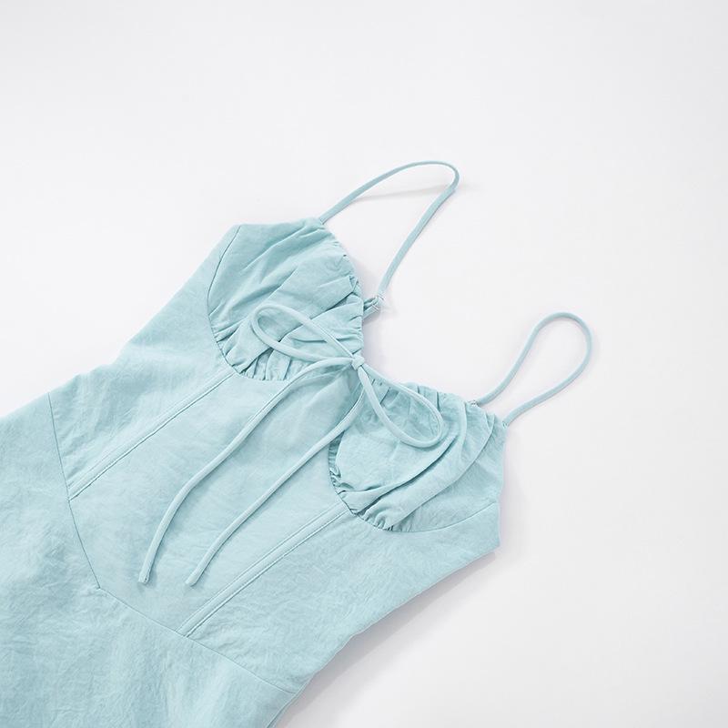 D25DS093 European & American Style Lace-up Ruched Camisole Dress