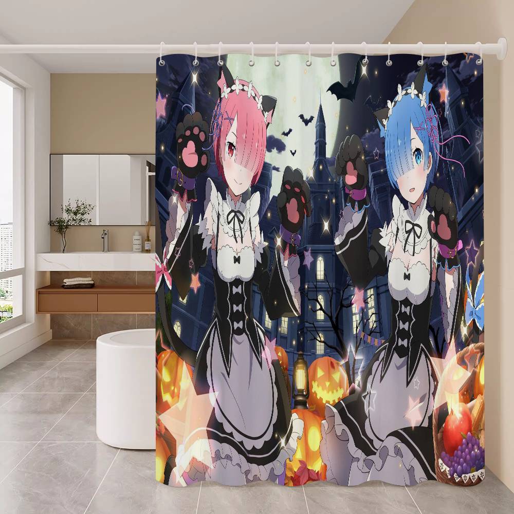 Rideau de douche blanc Rem Re Zero Anime pour le jeu, Rideau de douche décoratif pour salle de bain, Rideau de douche imperméable avec crochets