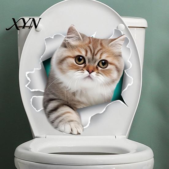 Toilet Lid Decoration Broken Wall Cat Sticker, Peel And Stick Decor PVC Bathroom Decal Decal, Removable Waterproof Sticker for