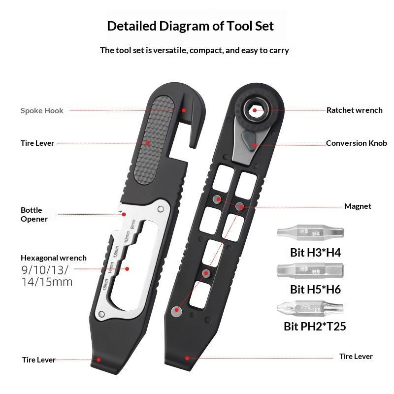 Bicycle Wrench Set High Strength Multifunctional Portable Bicycle Tire Levers Ratchet Wrench Kit Bike Tire Prying Rod