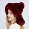 Winter Real Mink Fur Hat for Women Fox Fur Pompom Ear Protect Caps Warm Lined Knitted Fur Beanie Hat With Custom Logo