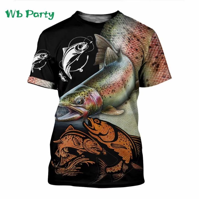 Men Shirts Graphic Tee Fish Print Short Sleeved T-shirt for Men Fish Graphic