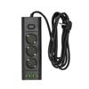 Extension Cord 3 SCHUKO Sockets + 3x USB-A + USB-C, 3 , Black, with Grounding and Switch