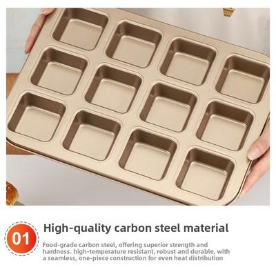 Plaque de cuisson à gâteau 6/12 cavités Acier au carbone Forme carrée Moule à muffins antiadhésif Multifonctionnel Ustensile de cuisine pour faire des muffins