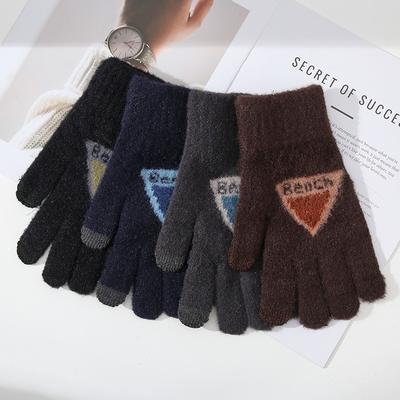 Neue Herren-Dreieck-Touchscreen-Handschuhe für Erwachsene mit Samt, warm und verdickt, trendige Strick-Fünffinger-Fahrradhandschuhe im koreanischen Stil für Herbst und Winter