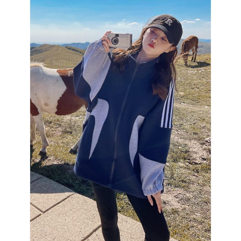 Frühling und Herbst Neue Kontrastfarben Baseballjacke Damen Koreanischer Stil Locker Beliebt Lässige Jacke Strickjacke