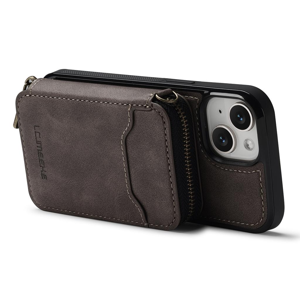 LC.IMEEKE L6 For iPhone 13 Mini/12 Mini Magnetic Case Detachable Zipper Wallet Leather Coated PC + TPU Phone Cover
