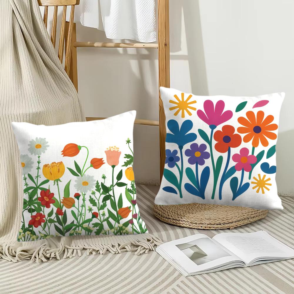 Spring Flowers Cushion Cover Soft Plush Fabric Double-Sided Printed Sofa Cushion Cover For All Seasons Home Decor Gift