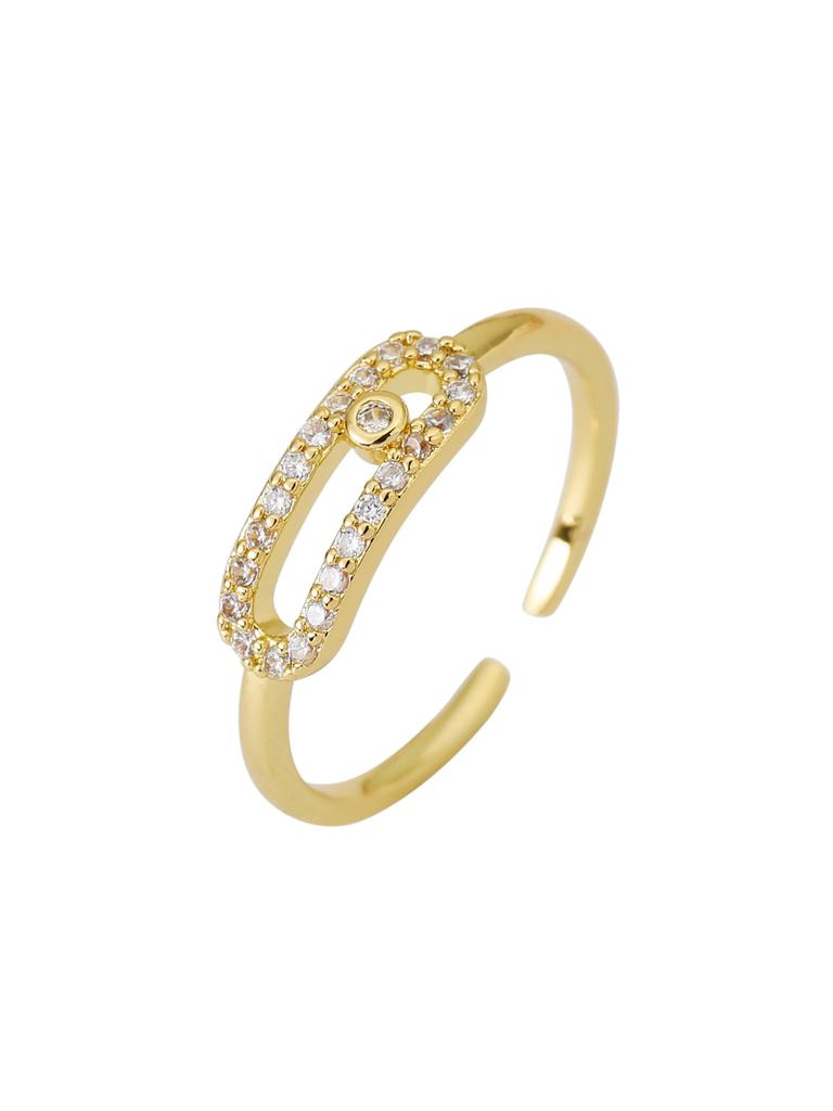 Luxury Open Zircon Ring For Women Fashionable Gold Tone Adjustable Band Elegant Jewelry Gift