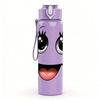 1PC Big Eyes Tongue Out Funny Cartoon Face Print 750ml Color Plastic Sports Water Bottle Leakproof Flip Straw Lid Suitable for Sports Office Home Use
