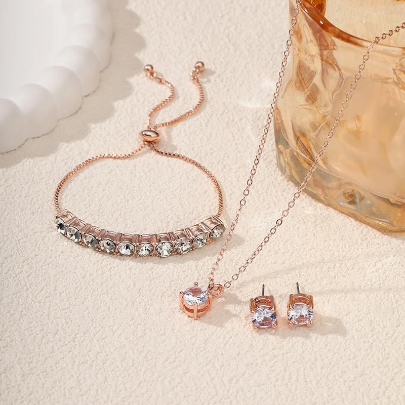 

Четырехлаповый 8мм циркон темпераментный набор ювелирных изделий модные серьги ожерелье браслет женщины розового золота